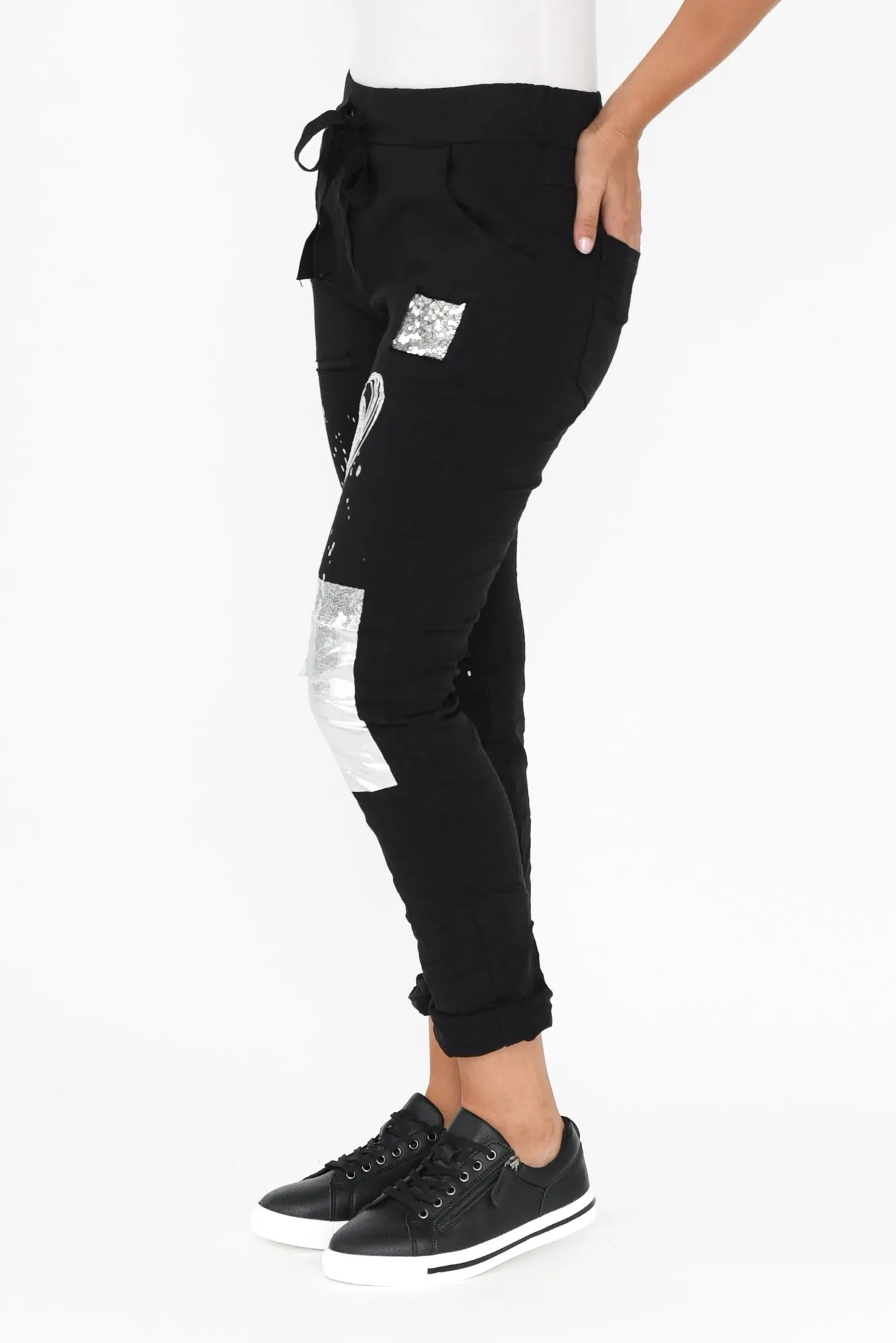 Elvera Black Foil Drawstring Pants sold by Blue Bungalow product image thumbnail 4