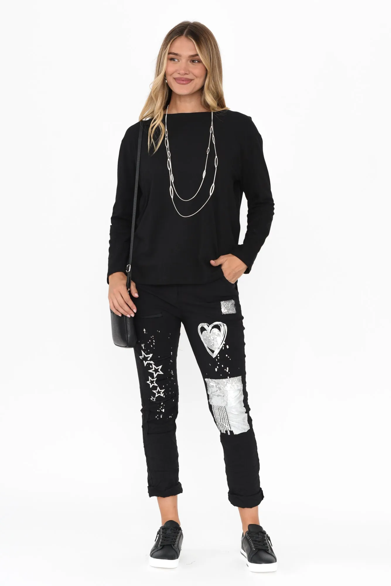 Elvera Black Foil Drawstring Pants sold by Blue Bungalow product image thumbnail 2