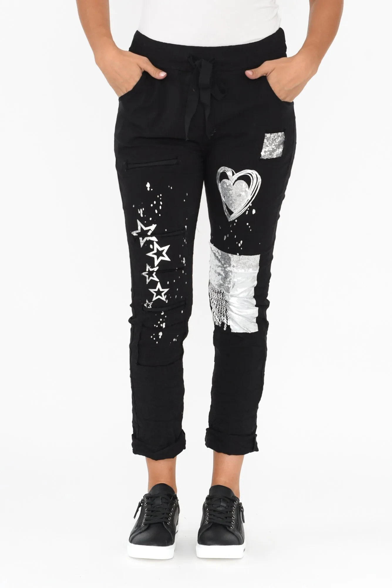 Elvera Black Foil Drawstring Pants sold by Blue Bungalow