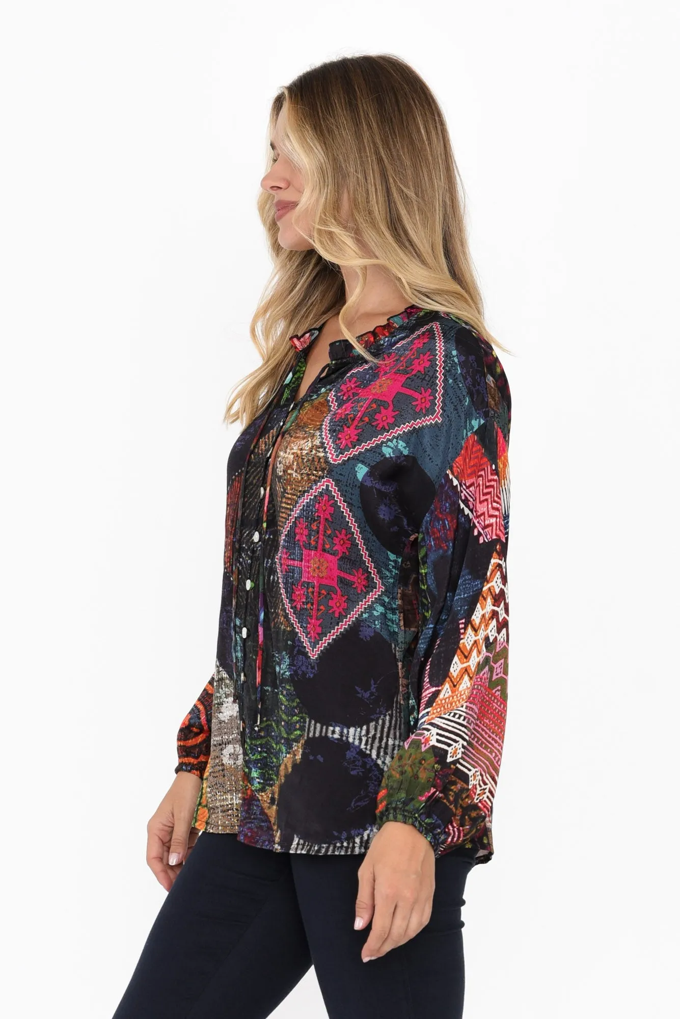 Fable Navy Geo Button Blouse sold by Blue Bungalow product image thumbnail 3