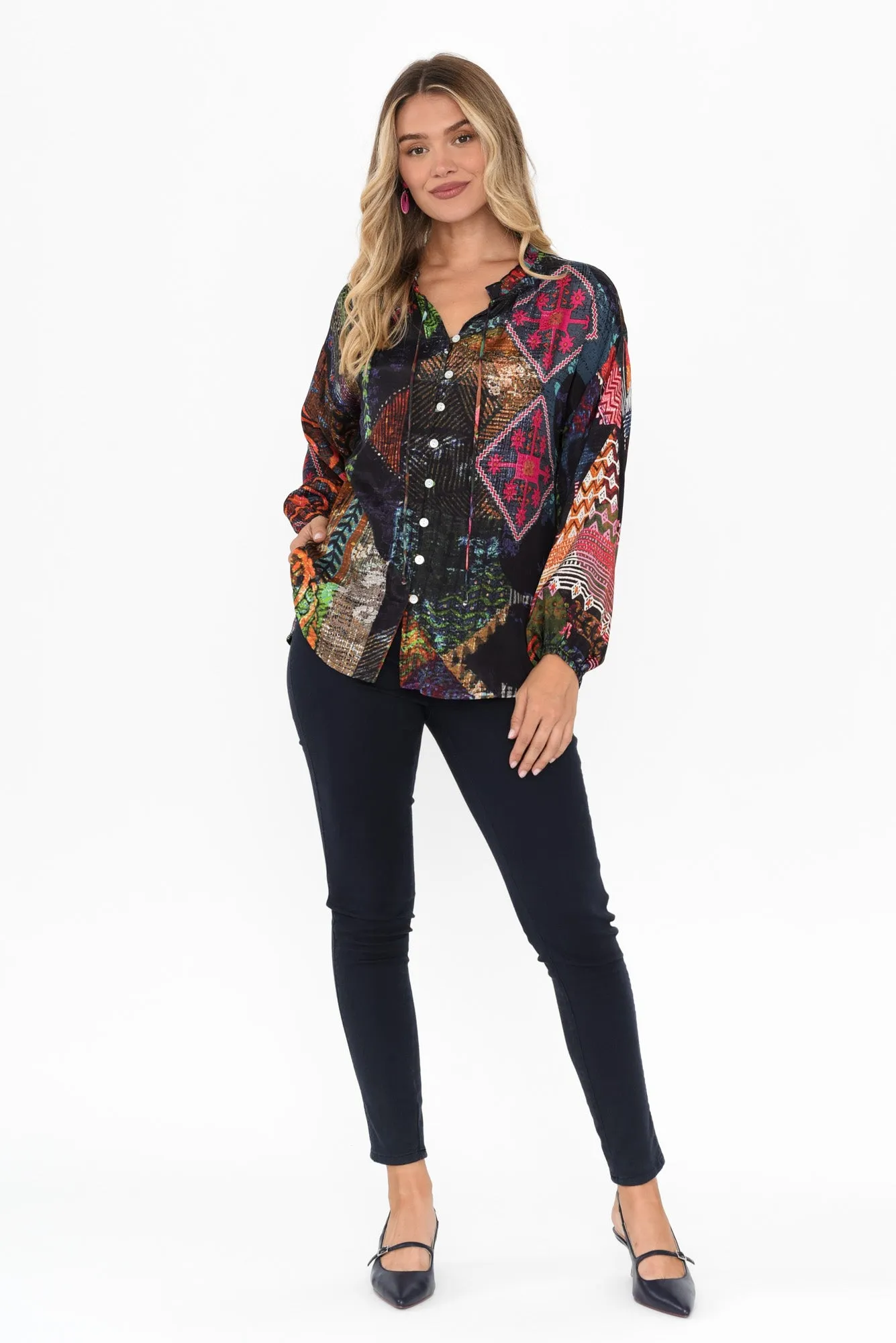 Fable Navy Geo Button Blouse sold by Blue Bungalow product image thumbnail 2