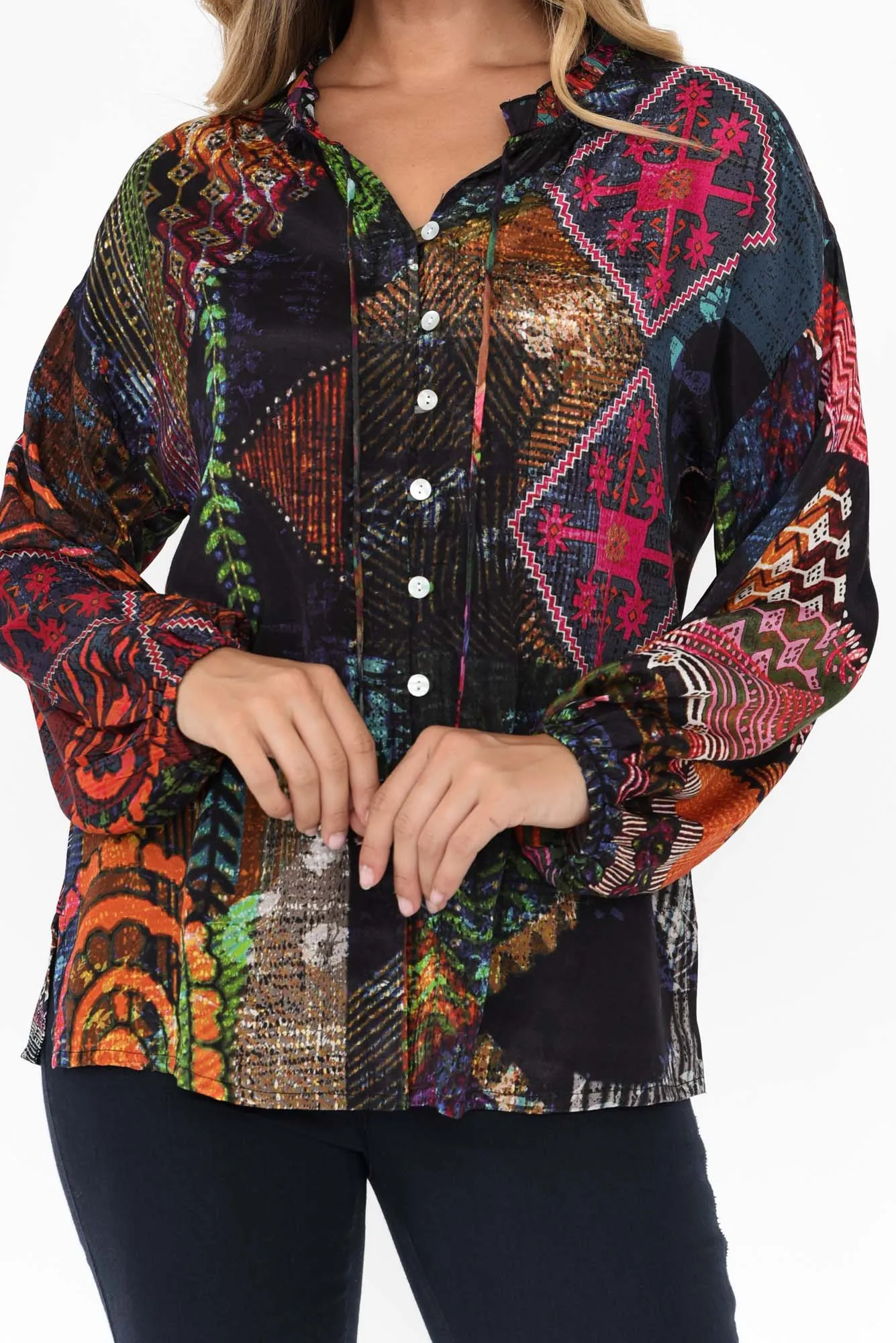 Fable Navy Geo Button Blouse sold by Blue Bungalow product image thumbnail 5