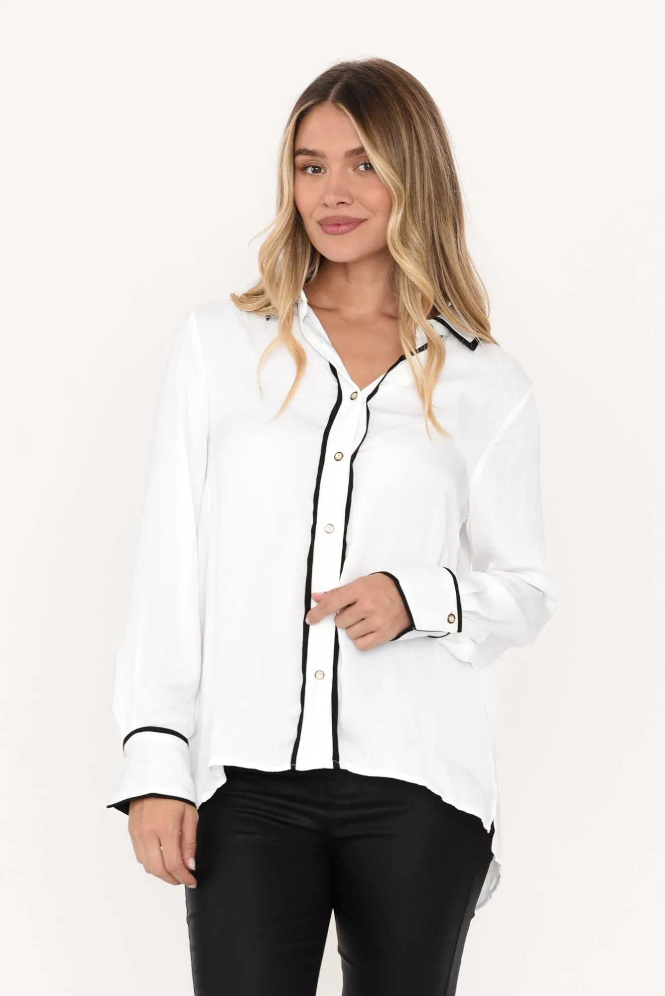 Crete White Contrast Collared Shirt sold by Blue Bungalow