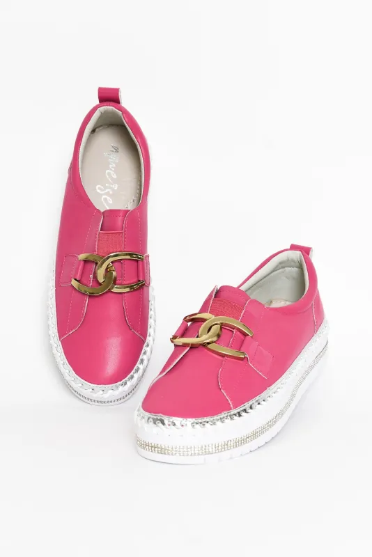 Abigail Hot Pink Leather Diamante Sneaker sold by Blue Bungalow
