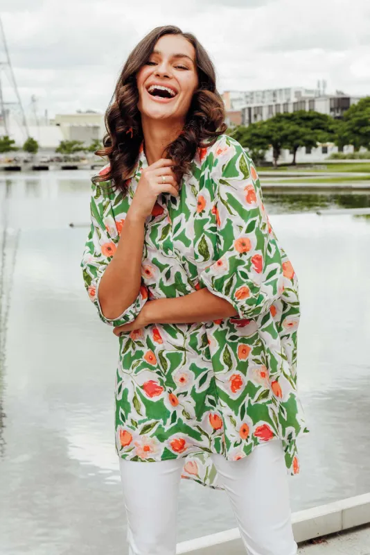 Sadie Green Blossom Cotton Tunic Top sold by Blue Bungalow