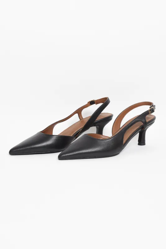 Kaylee Black Leather Slingback Heel sold by Blue Bungalow