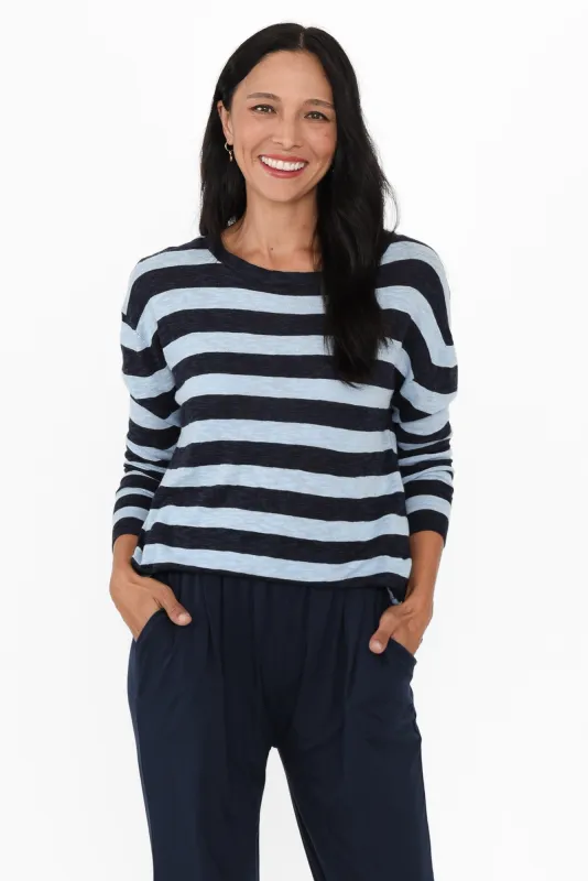 Natasha Blue Stripe Knit Top sold by Blue Bungalow