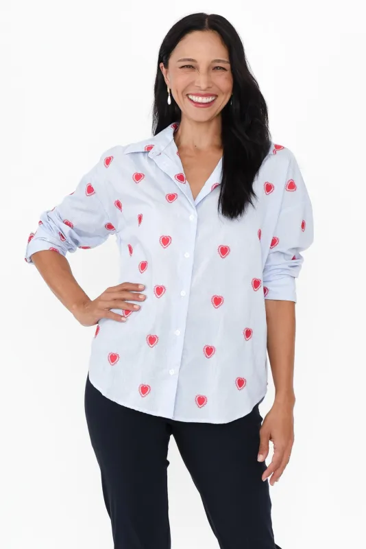 Sage Blue Heart Cotton Shirt sold by Blue Bungalow