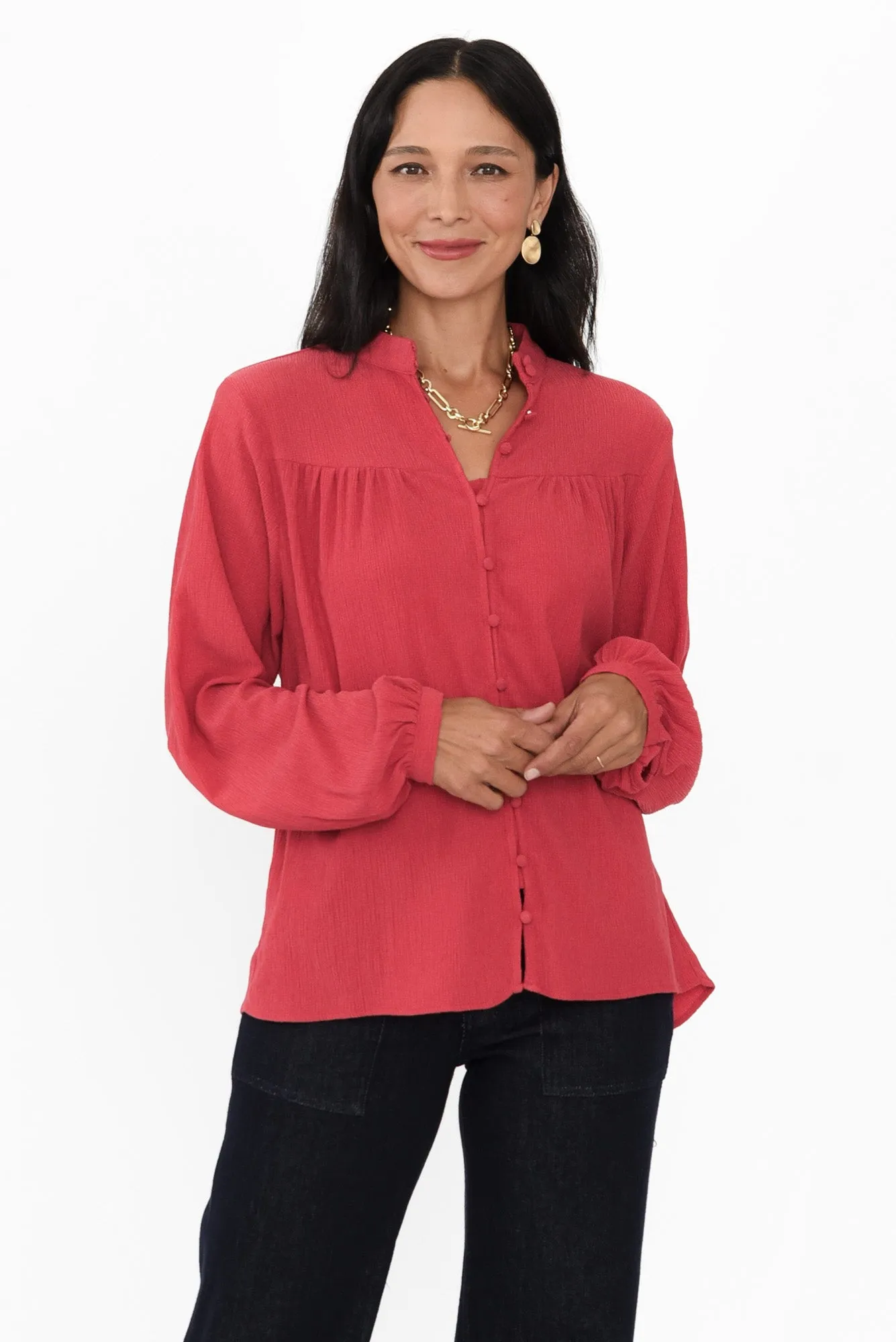 Marie Red Button Blouse sold by Blue Bungalow