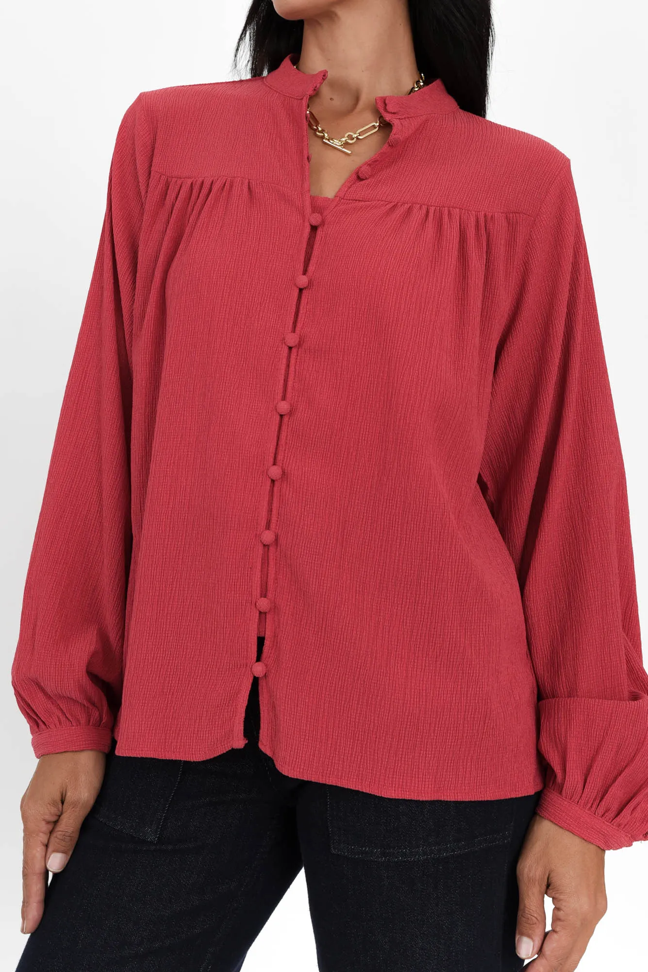 Marie Red Button Blouse sold by Blue Bungalow product image thumbnail 5