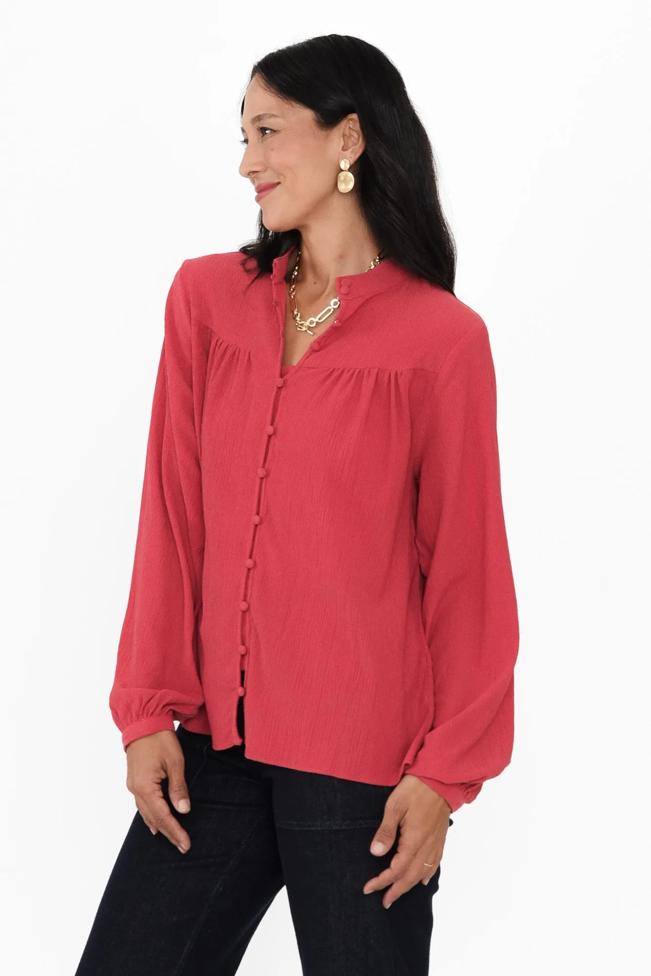 Marie Red Button Blouse sold by Blue Bungalow product image thumbnail 3