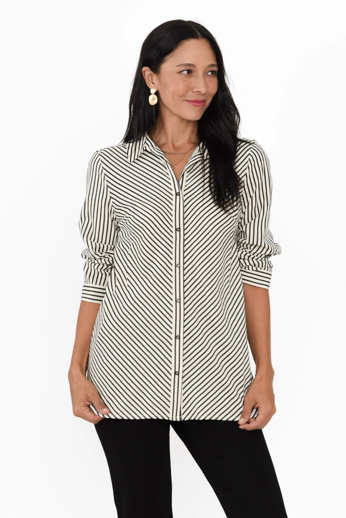 Zania Black Stripe Crinkle Shirt sold by Blue Bungalow