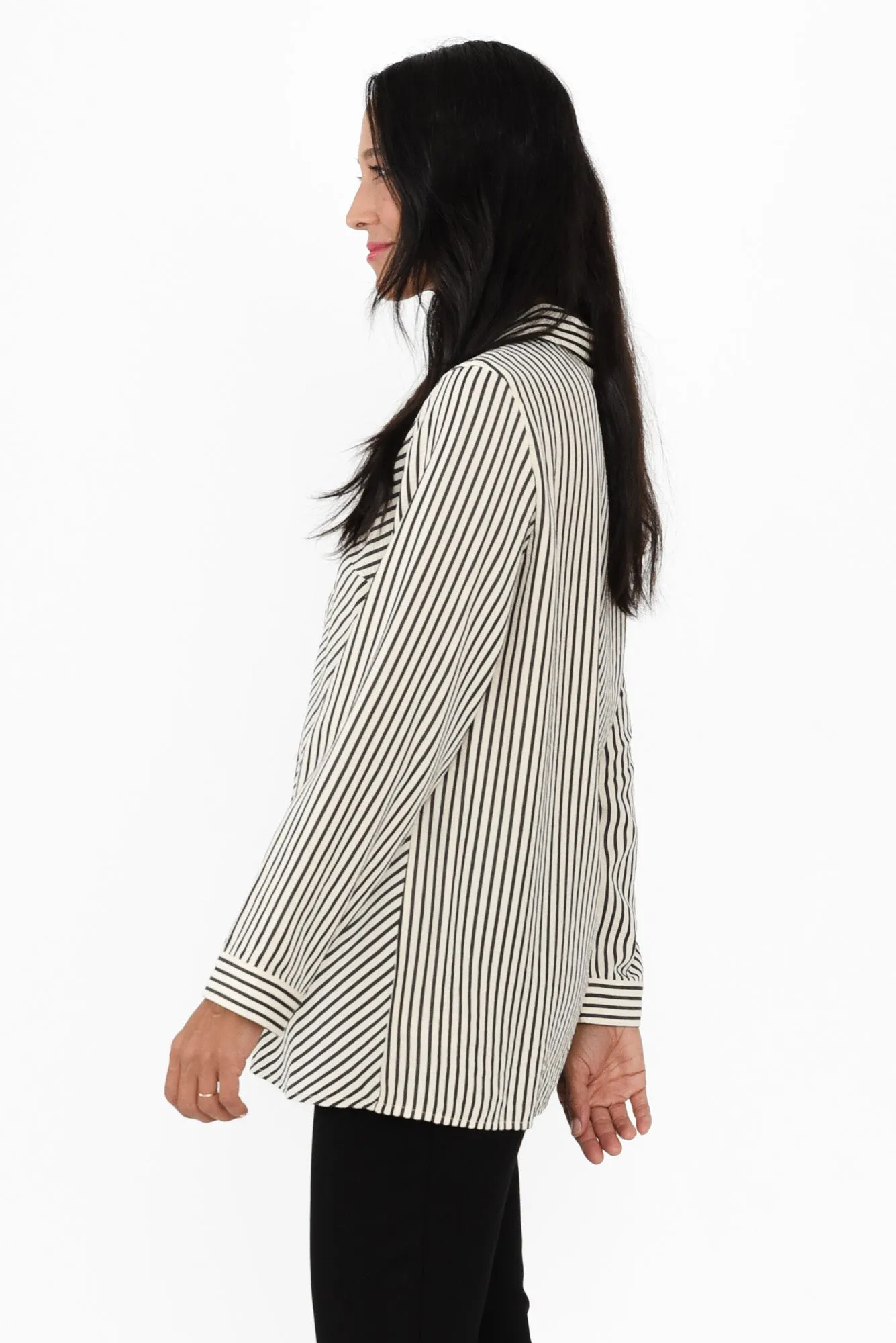 Zania Black Stripe Crinkle Shirt sold by Blue Bungalow product image thumbnail 3