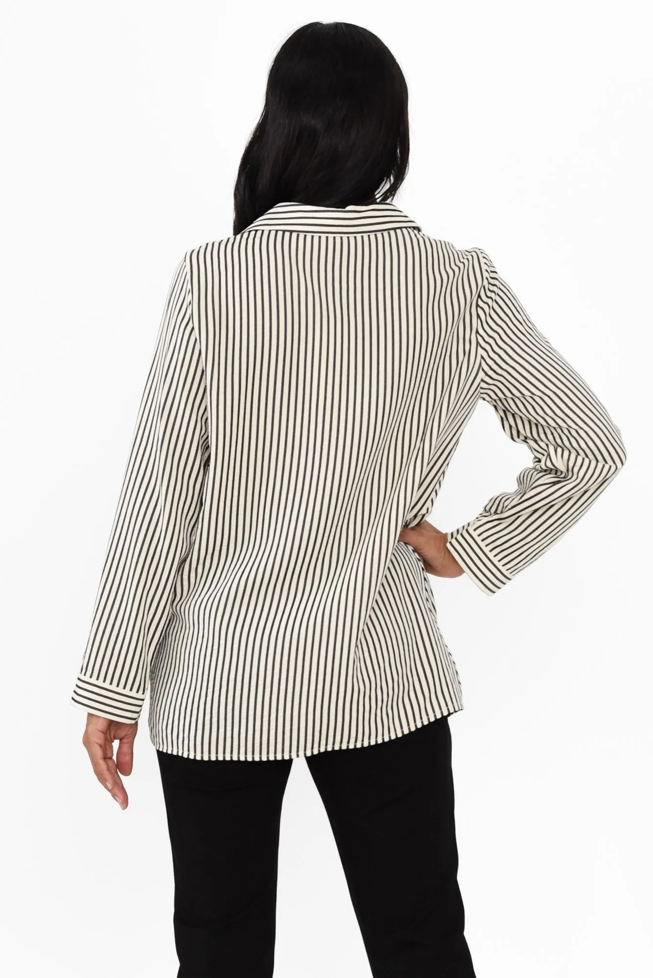 Zania Black Stripe Crinkle Shirt sold by Blue Bungalow product image thumbnail 4