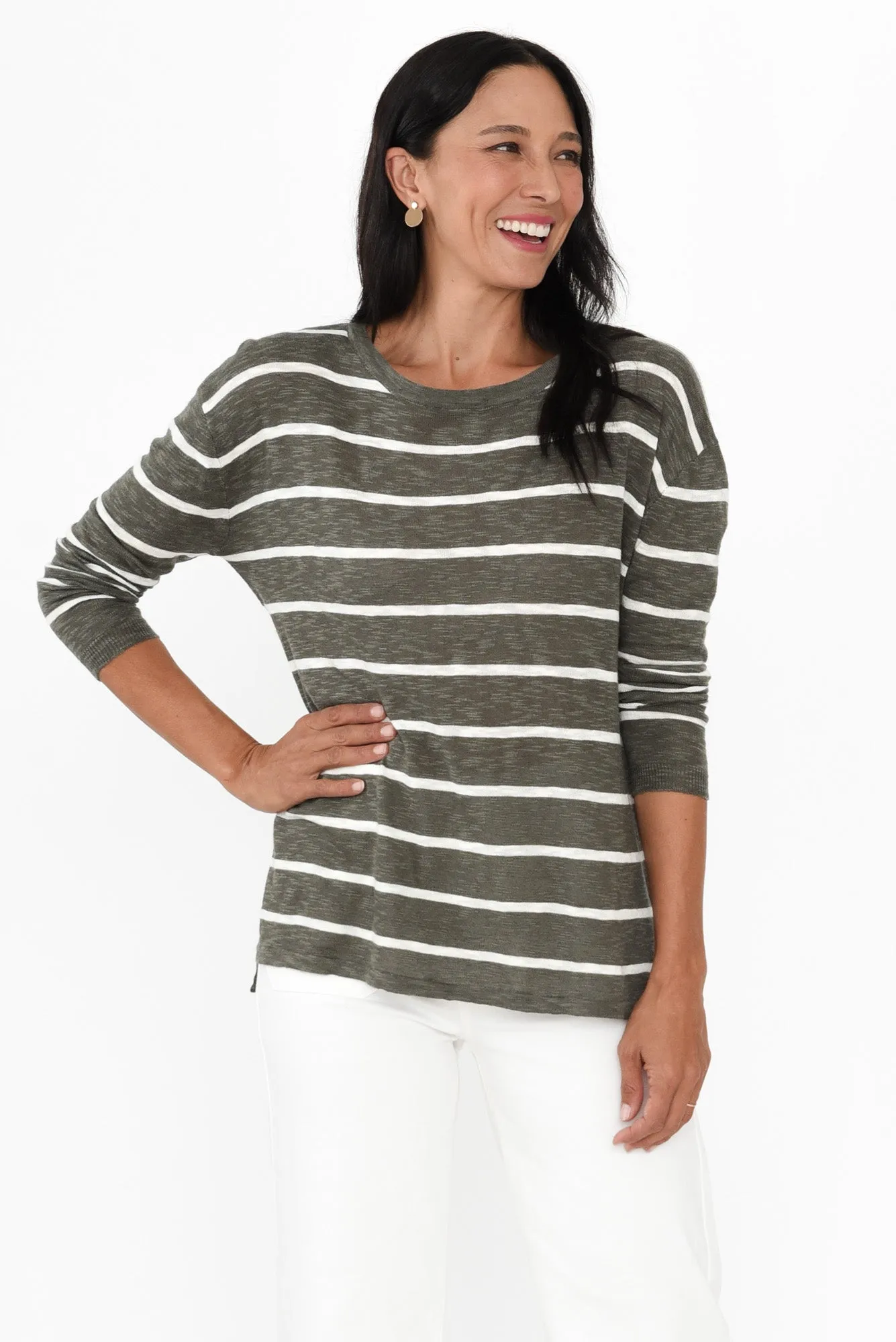 Natasha Green Stripe Knit Top sold by Blue Bungalow