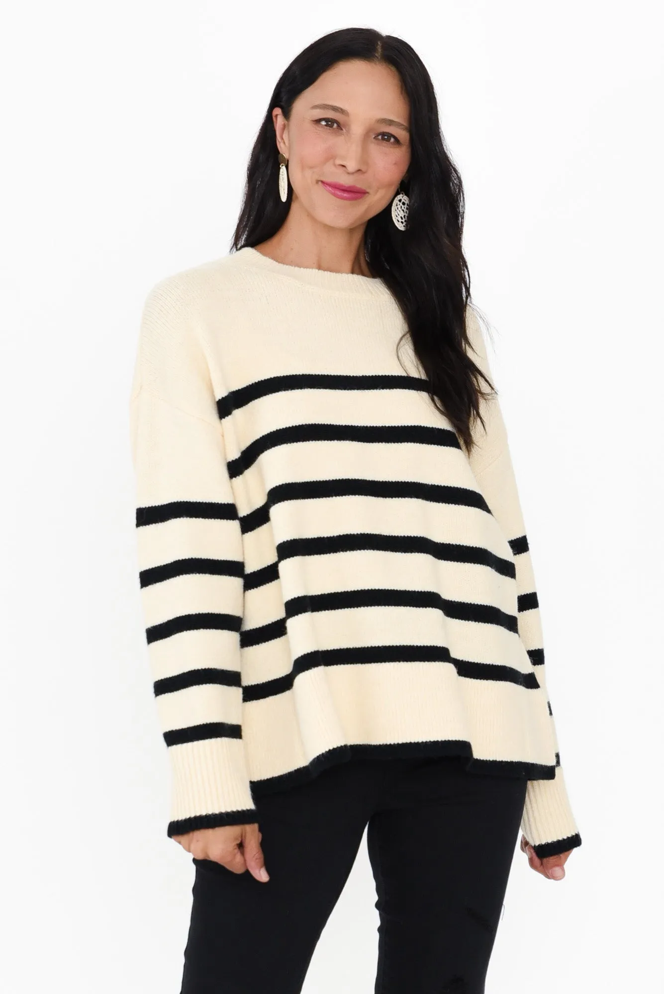 Edith Black Stripe Knit Jumper sold by Blue Bungalow
