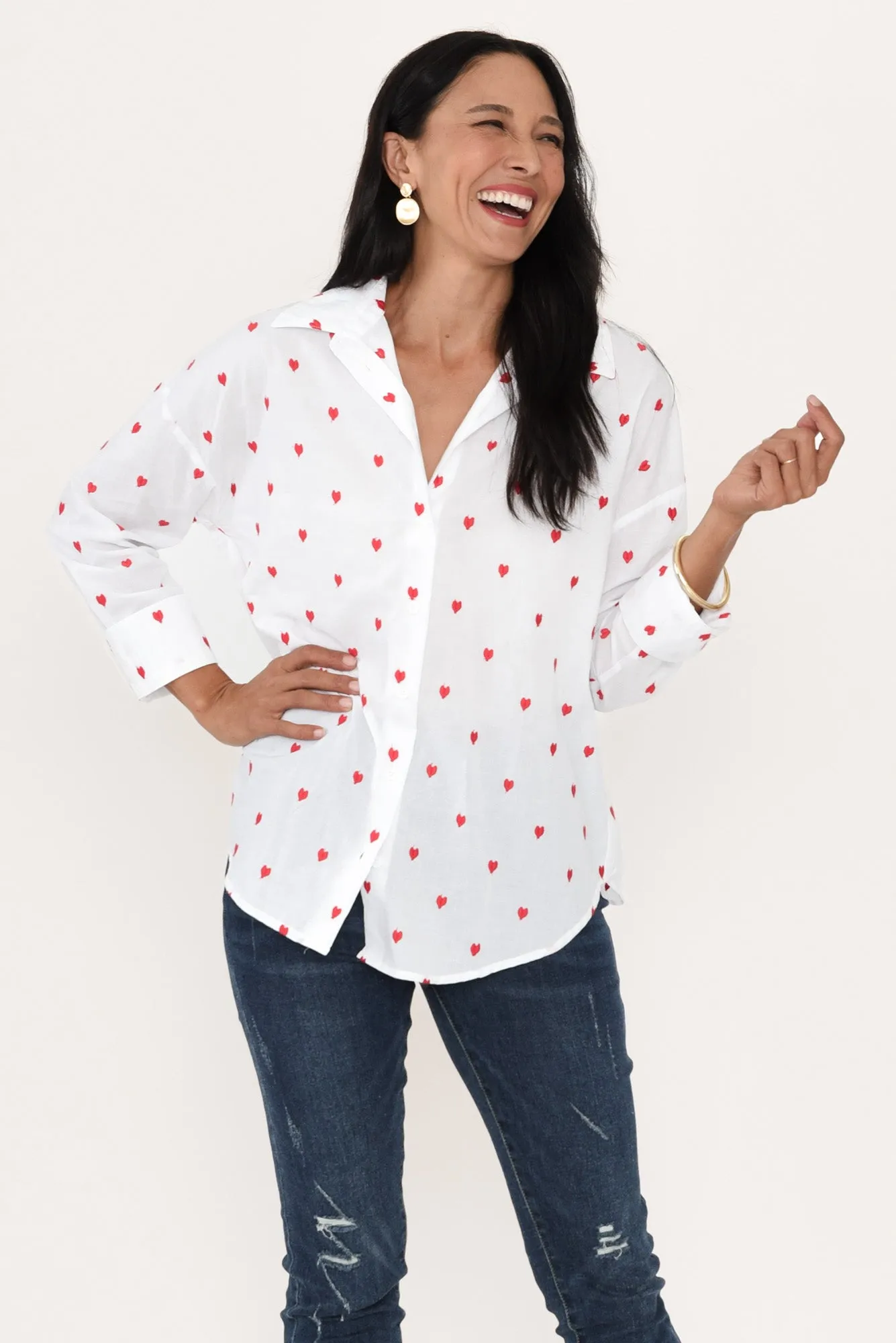 Sage White Heart Cotton Shirt sold by Blue Bungalow