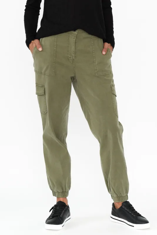 Lacey Khaki Lyocell Cargo Jogger sold by Blue Bungalow