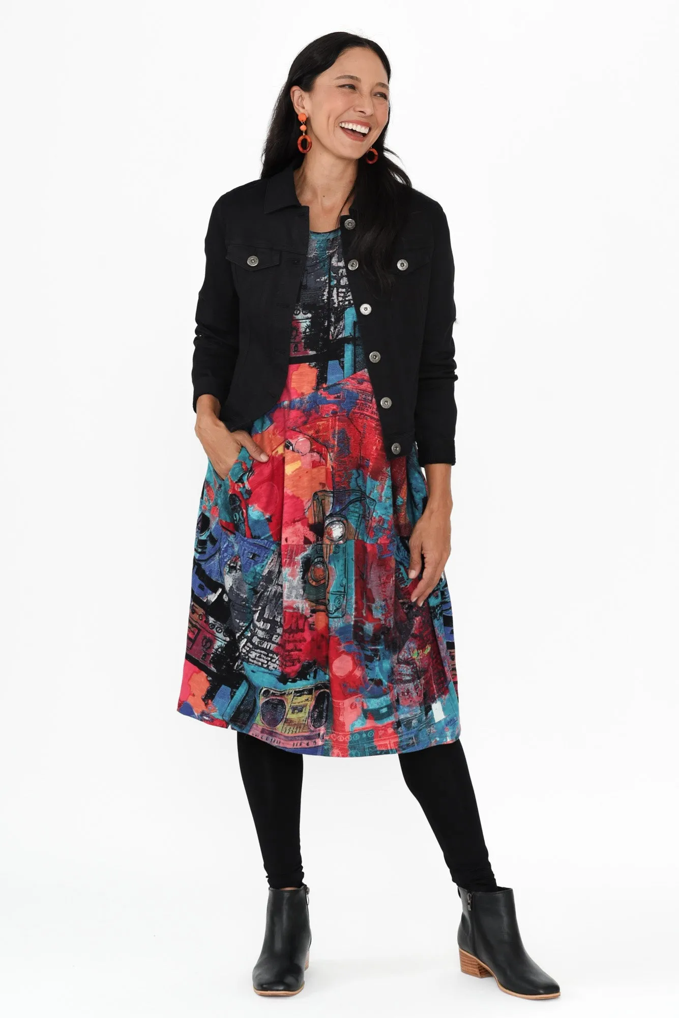 Elva Blue Abstract Organic Cotton Dress sold by Blue Bungalow