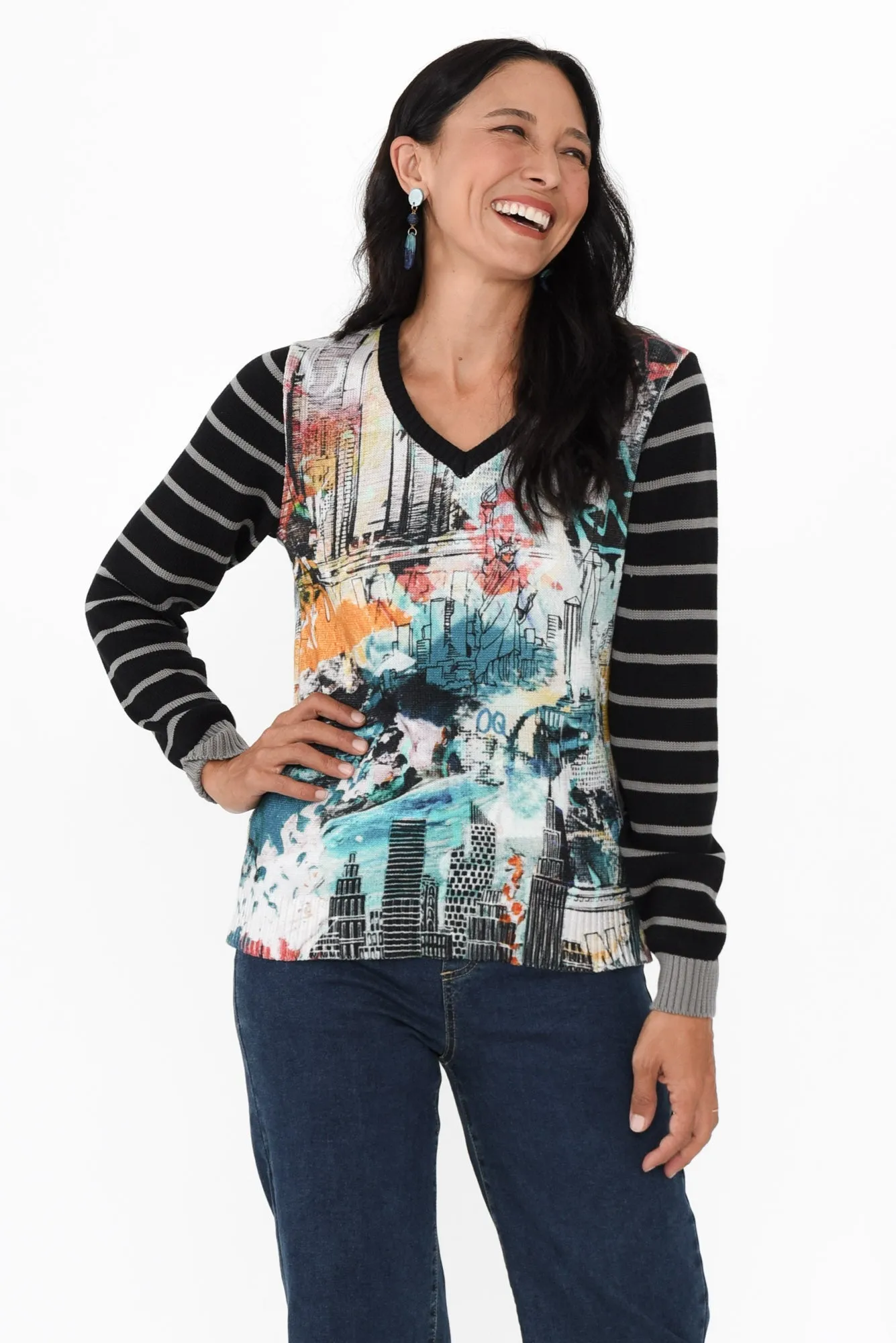 Anka Black Abstract Organic Cotton Jumper sold by Blue Bungalow