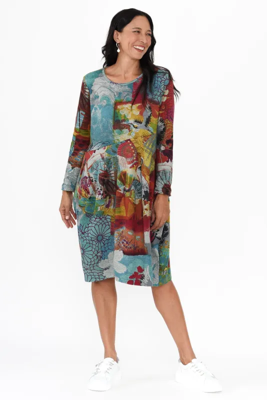 Umbria Blue Abstract Cotton Dress sold by Blue Bungalow