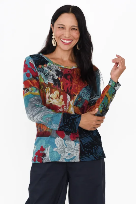 Shiloh Blue Patchwork Cotton Top sold by Blue Bungalow