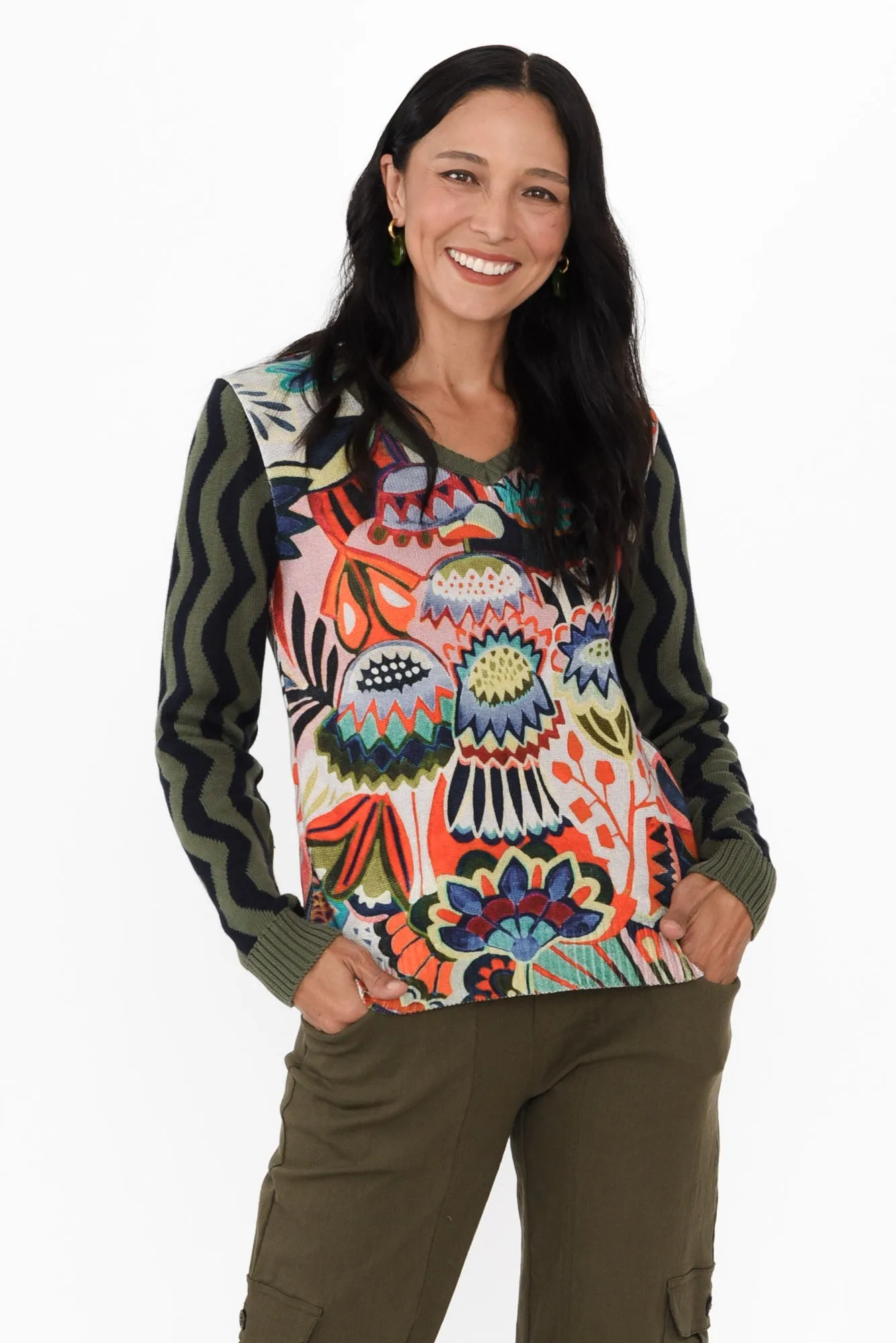Anka Khaki Floral Organic Cotton Jumper sold by Blue Bungalow
