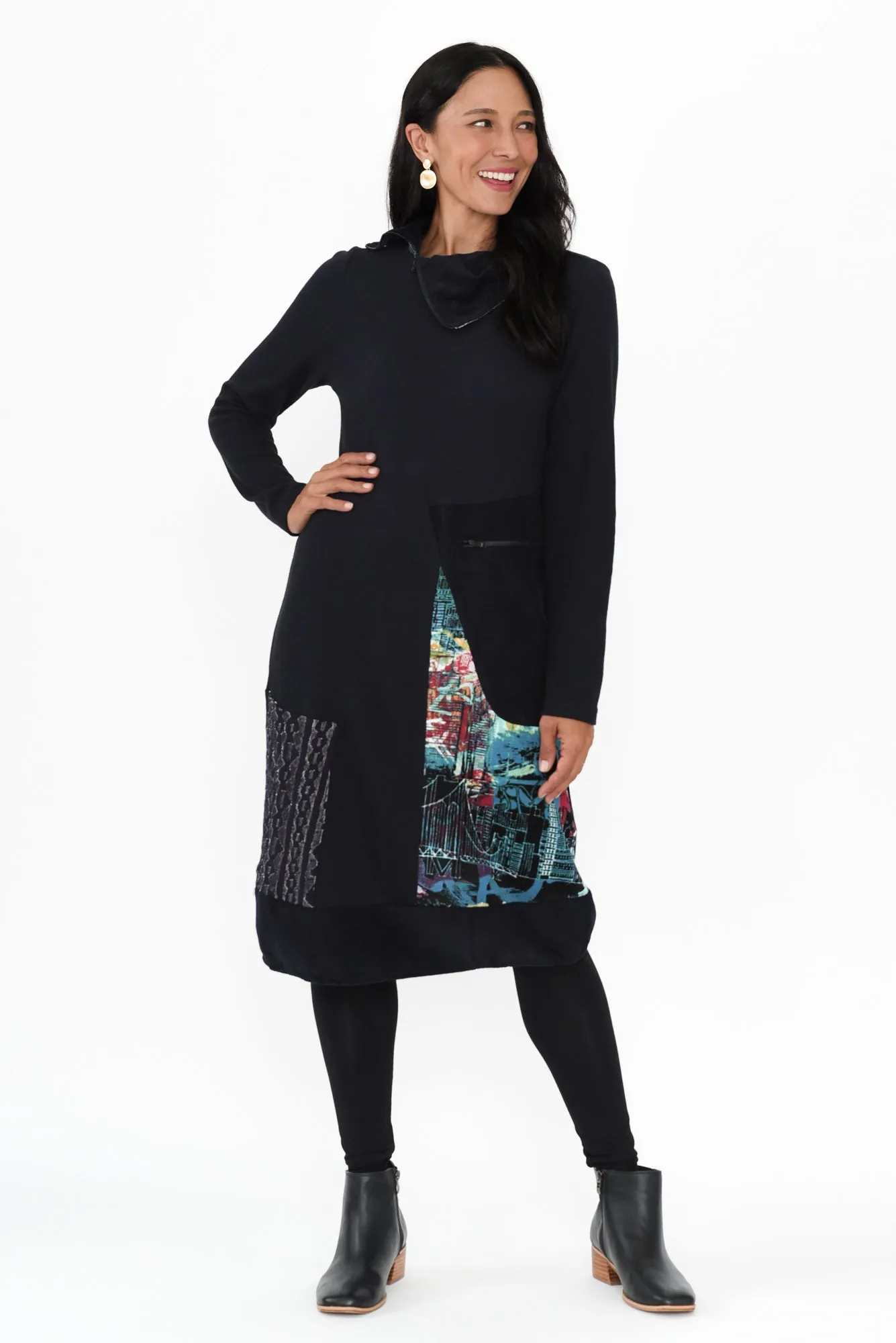 Almia Navy Patchwork Sleeved Dress sold by Blue Bungalow product image thumbnail 2