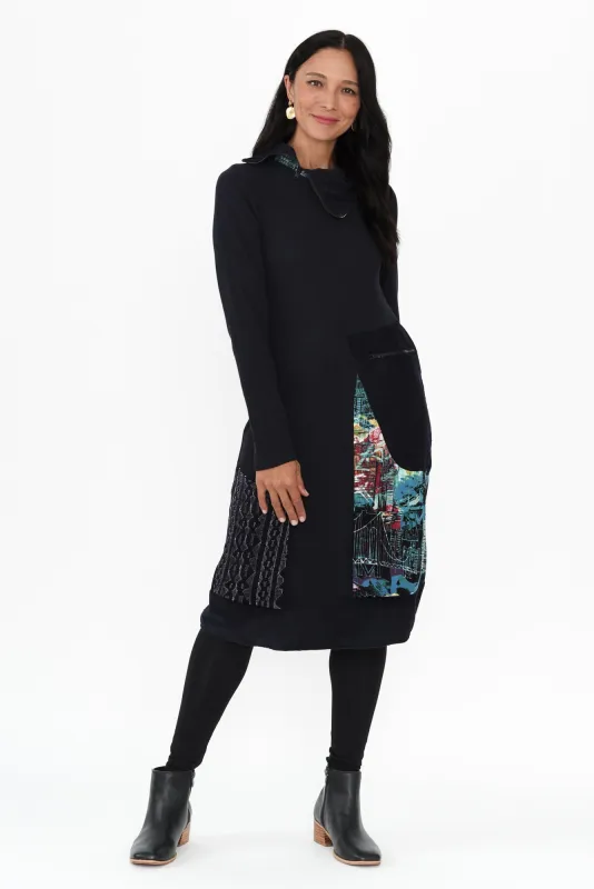 Almia Navy Patchwork Sleeved Dress sold by Blue Bungalow