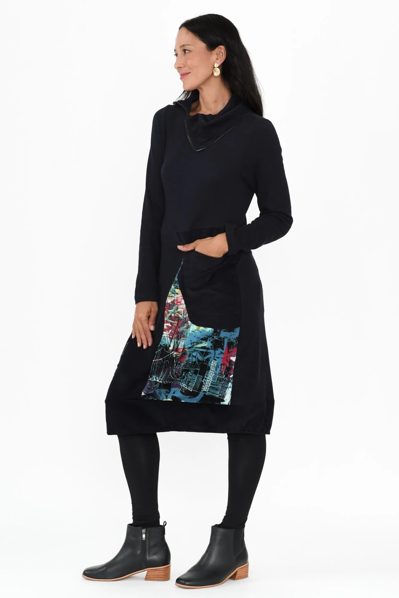 Almia Navy Patchwork Sleeved Dress sold by Blue Bungalow product image thumbnail 3