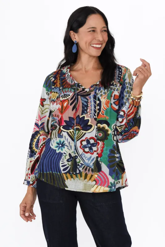 Virgie Navy Floral Tie Top sold by Blue Bungalow