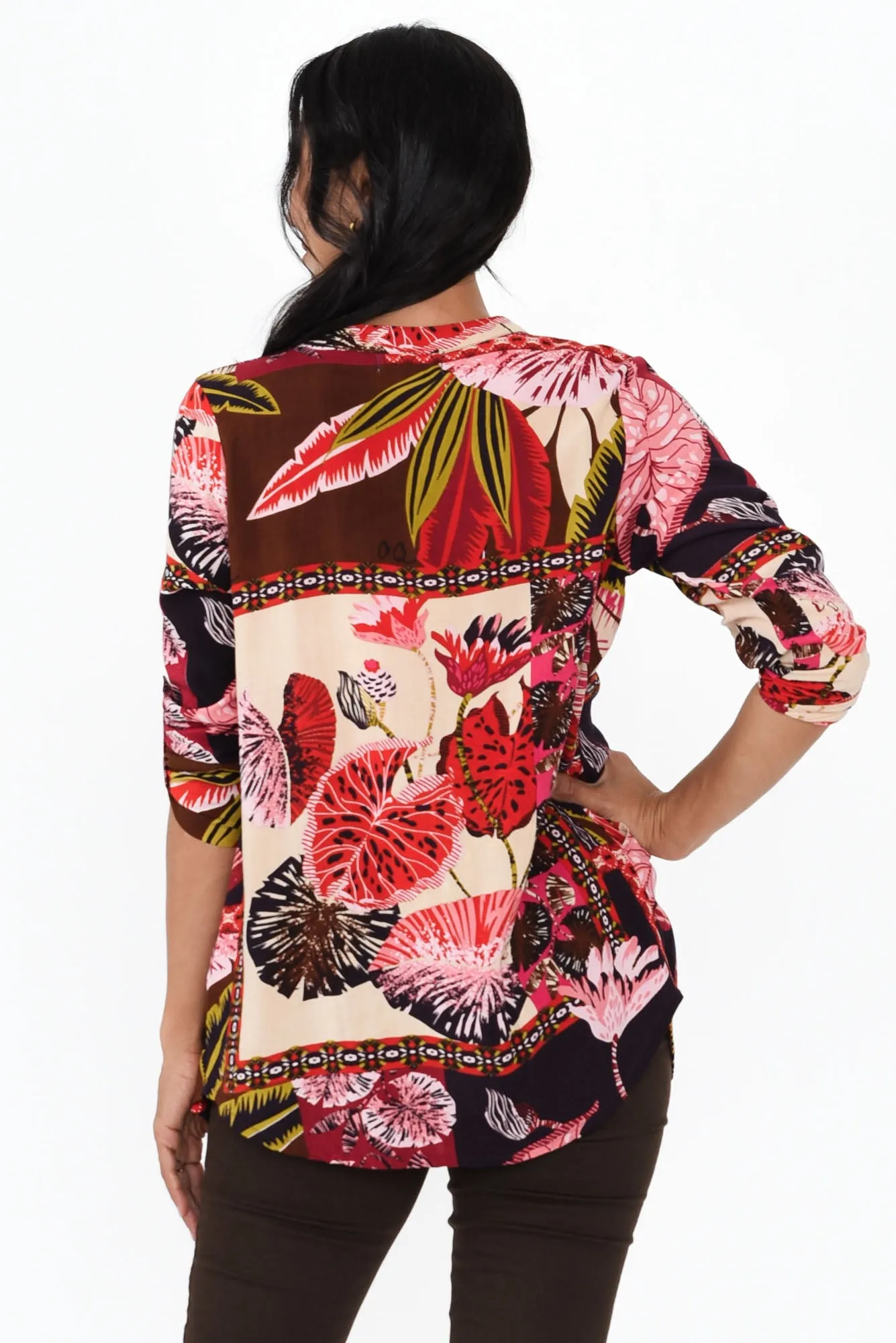 Lavinia Pink Tropical Button Top sold by Blue Bungalow product image thumbnail 4