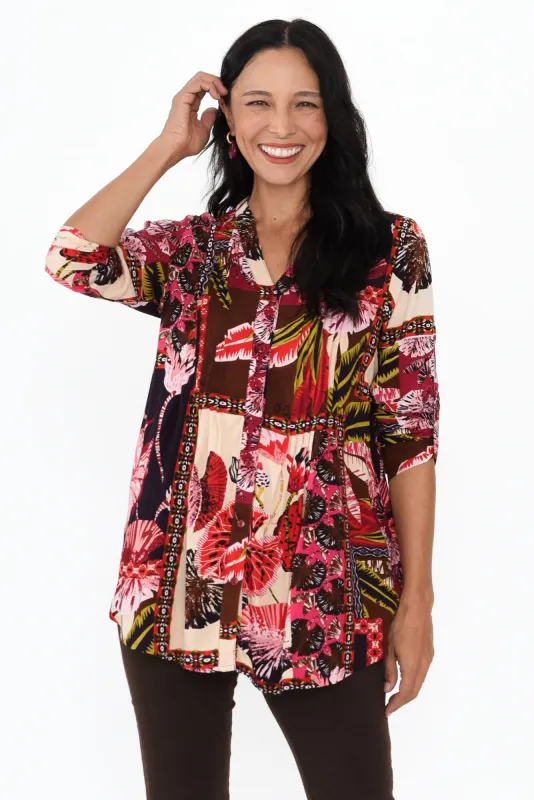 Lavinia Pink Tropical Button Top sold by Blue Bungalow