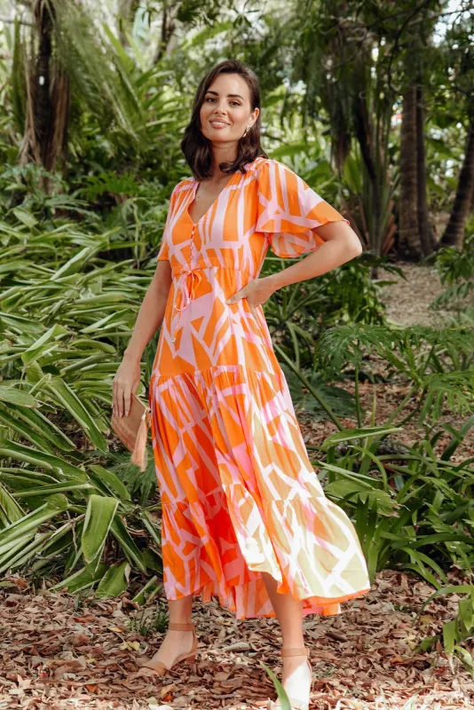 Buxton Orange Abstract Button Tier Dress sold by Blue Bungalow