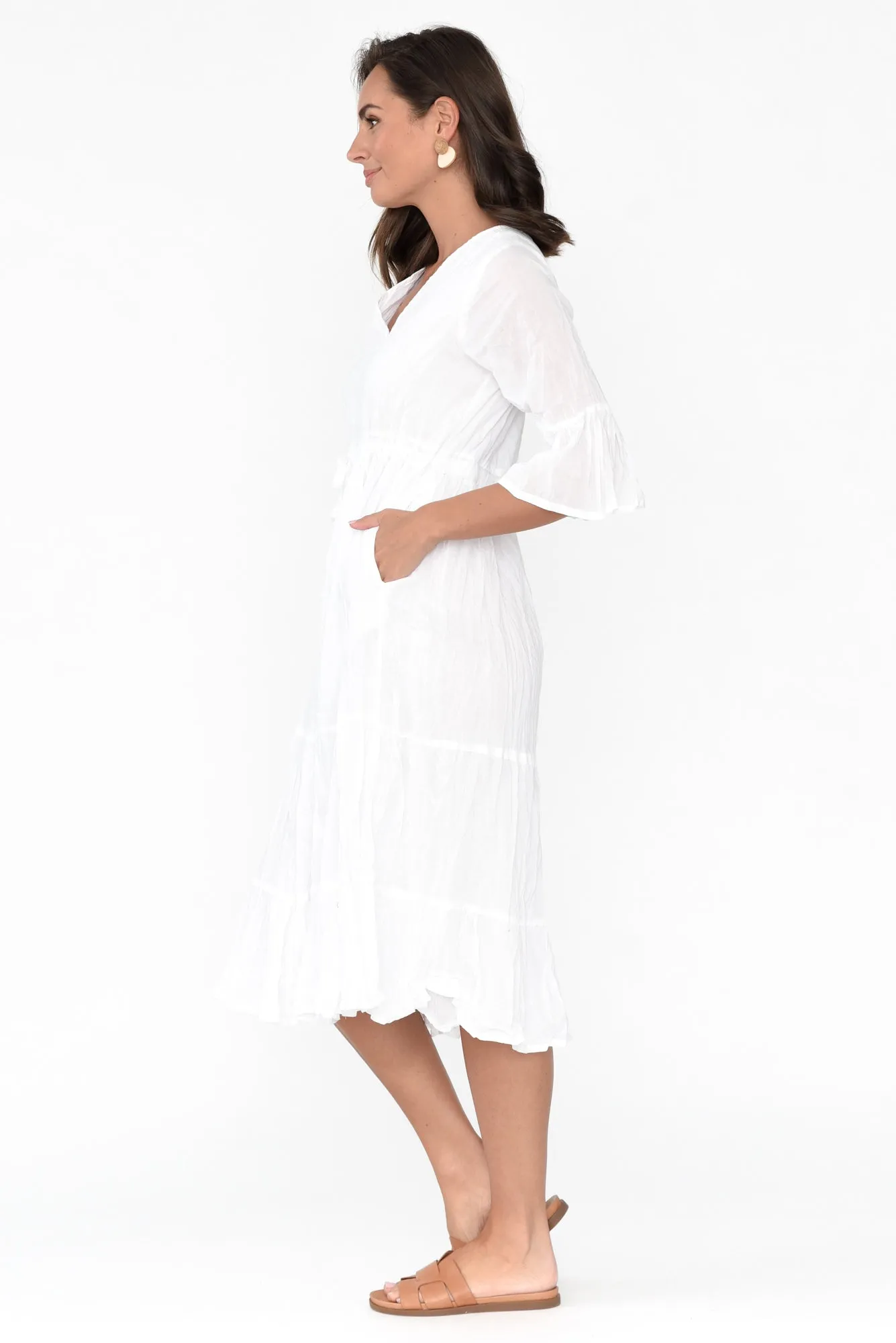 Kenley White Crinkle Cotton Dress sold by Blue Bungalow product image thumbnail 4