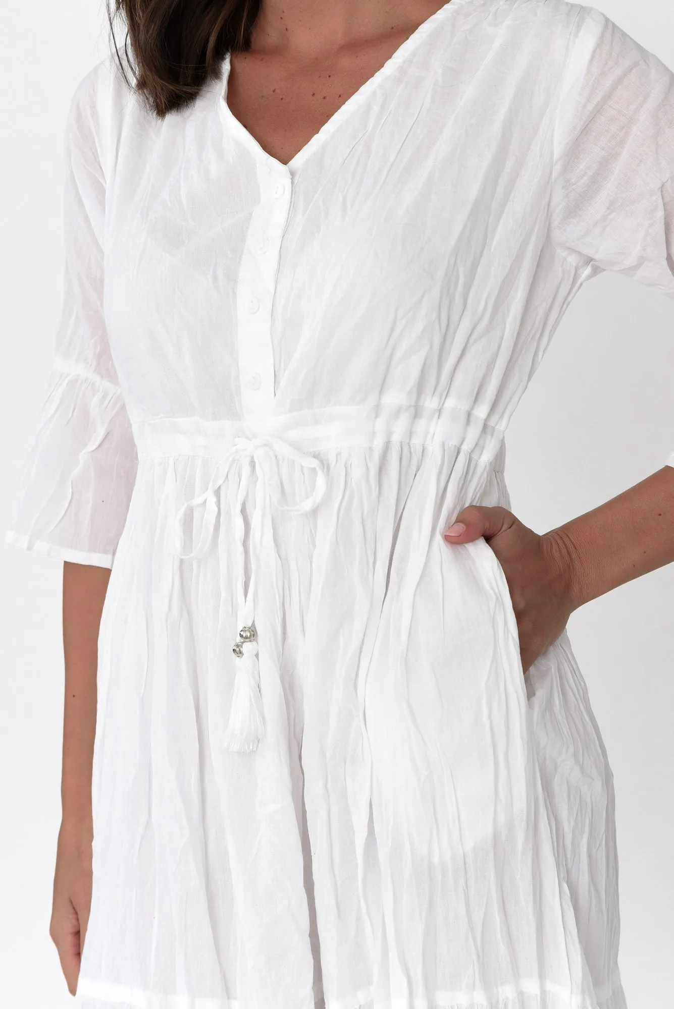 Kenley White Crinkle Cotton Dress sold by Blue Bungalow product image thumbnail 3