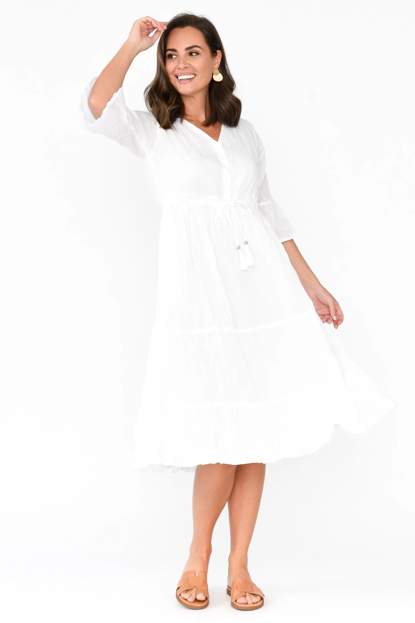 Kenley White Crinkle Cotton Dress sold by Blue Bungalow product image thumbnail 2