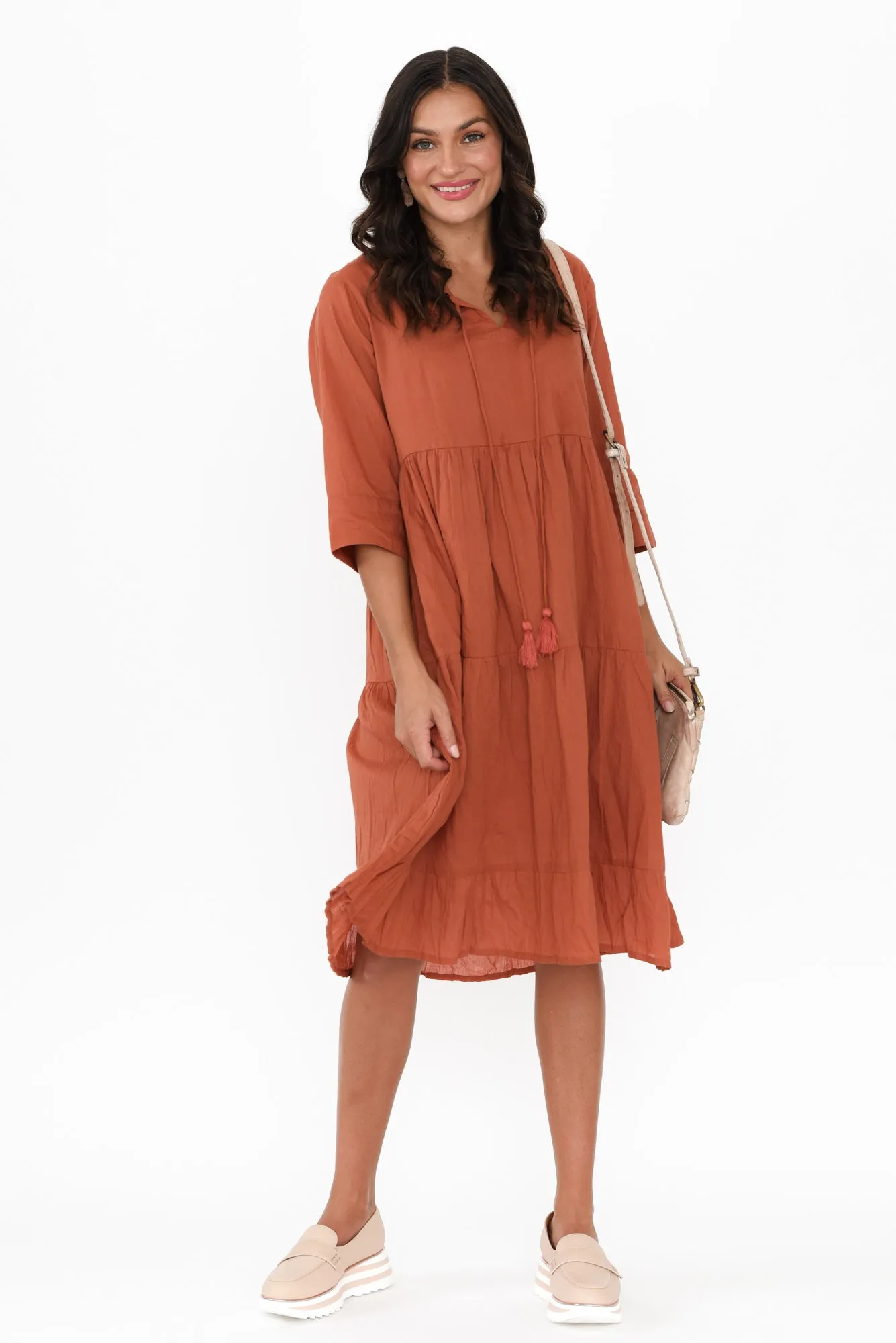 Milana Rust Crinkle Cotton Dress sold by Blue Bungalow