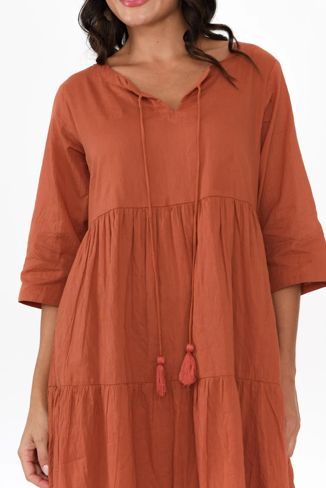 Milana Rust Crinkle Cotton Dress sold by Blue Bungalow product image thumbnail 5