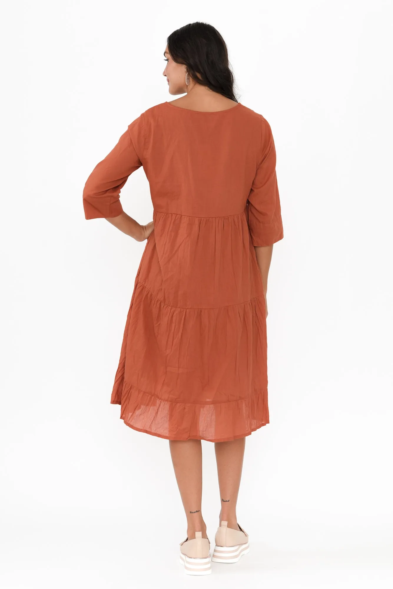 Milana Rust Crinkle Cotton Dress sold by Blue Bungalow product image thumbnail 4