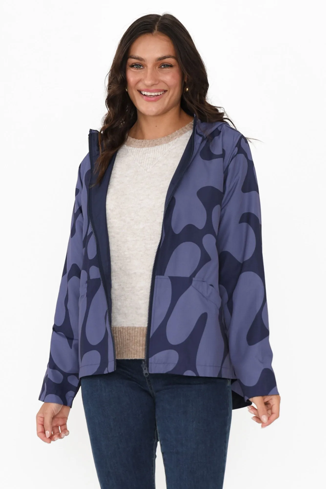Wilma Blue Abstract Reversible Jacket sold by Blue Bungalow
