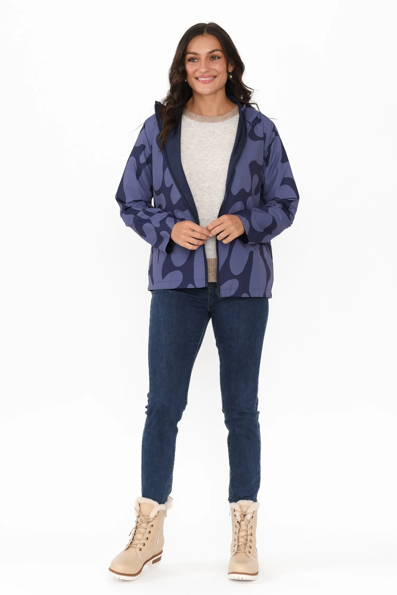 Wilma Blue Abstract Reversible Jacket sold by Blue Bungalow product image thumbnail 2
