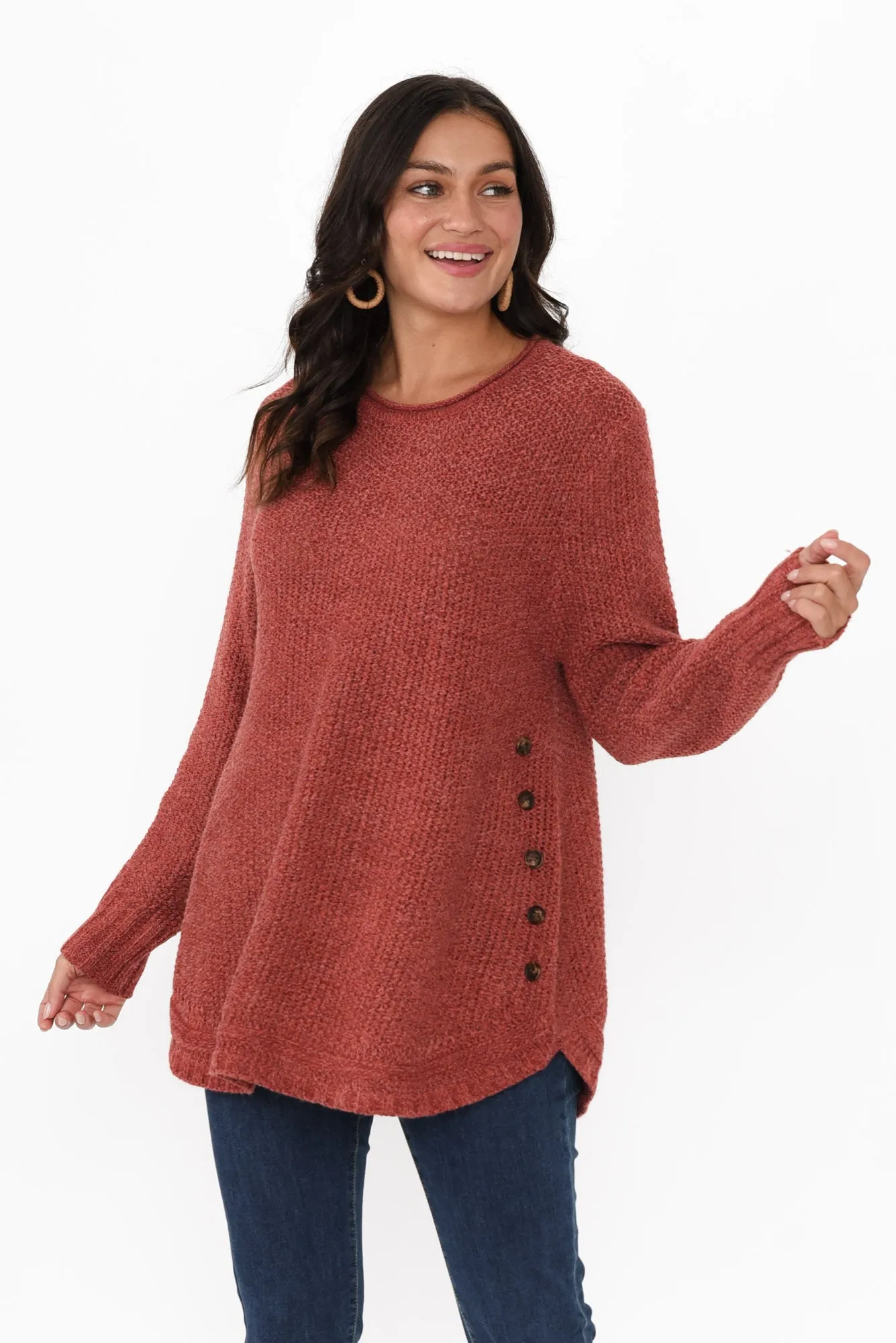 Lucas Rust Knit Button Jumper sold by Blue Bungalow