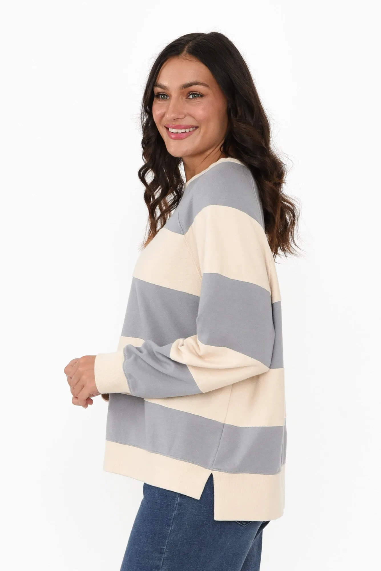 Katrin Steel Stripe Cotton Crewneck Sweatshirt sold by Blue Bungalow product image thumbnail 3