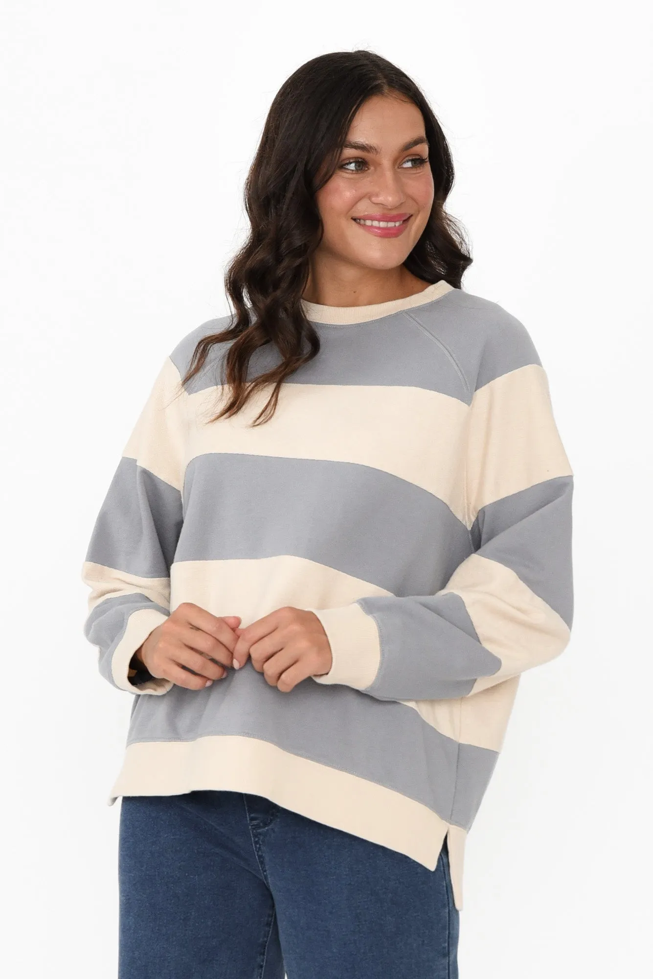 Katrin Steel Stripe Cotton Crewneck Sweatshirt sold by Blue Bungalow