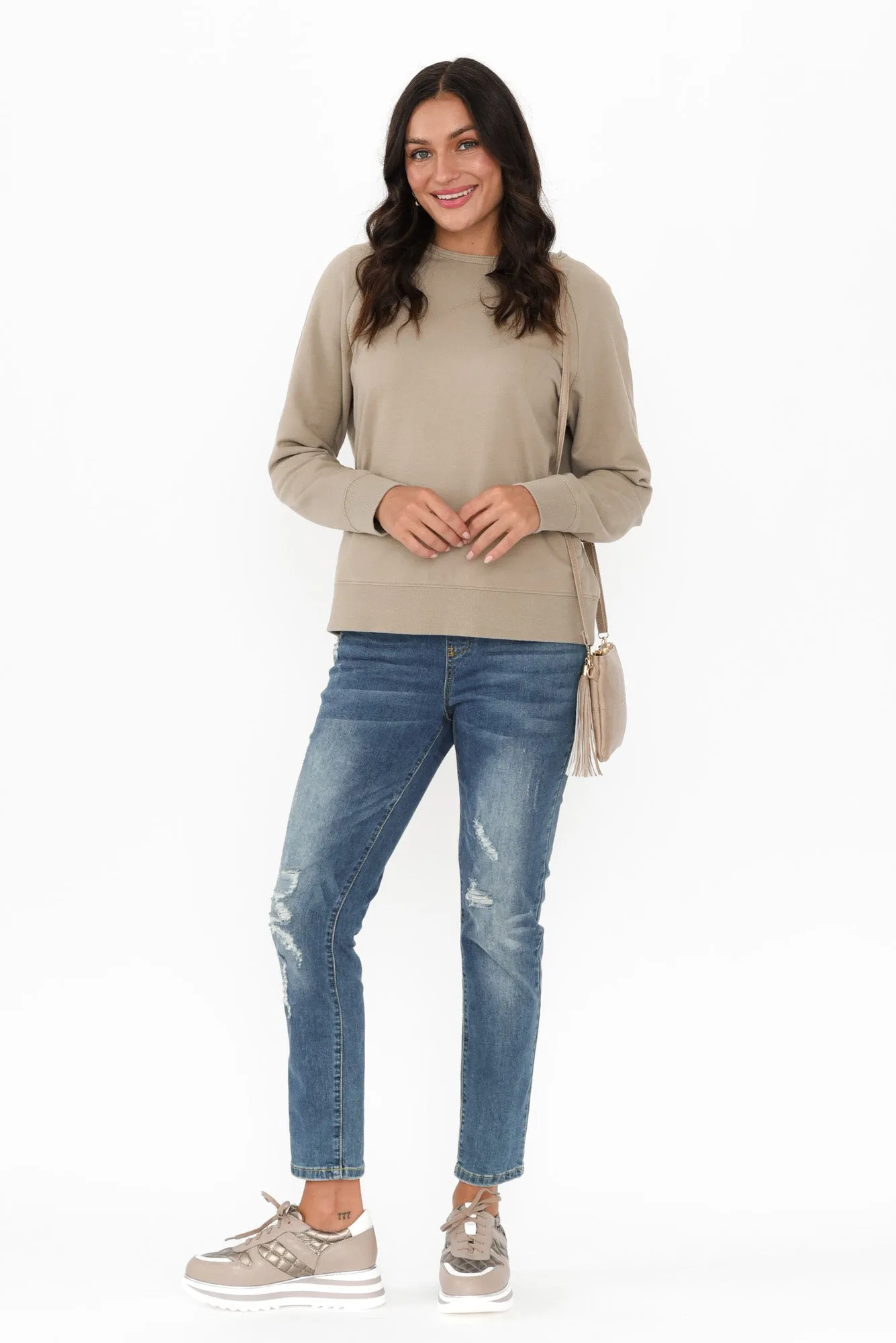 Julia Khaki Cotton Sweatshirt sold by Blue Bungalow product image thumbnail 2