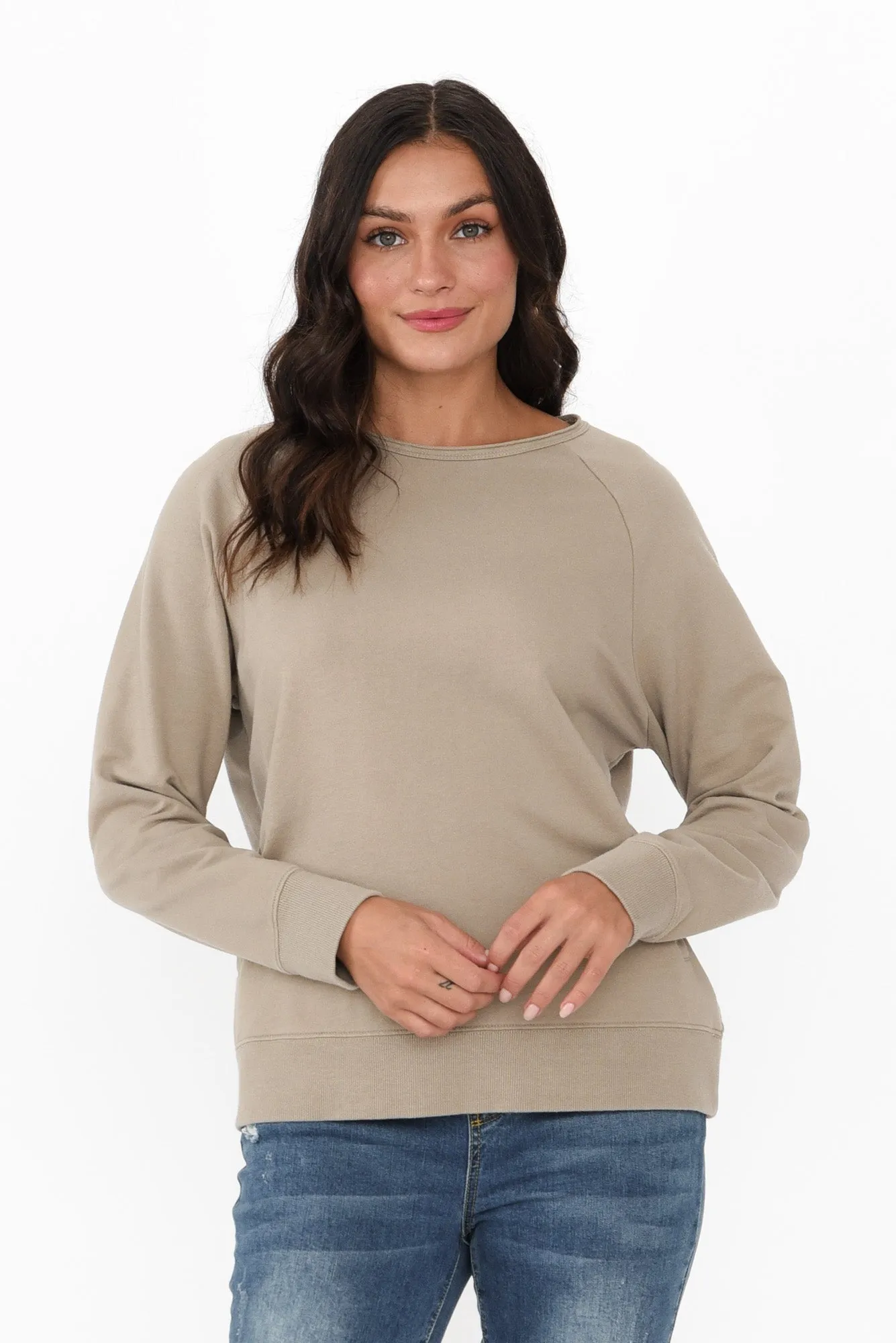 Julia Khaki Cotton Sweatshirt sold by Blue Bungalow