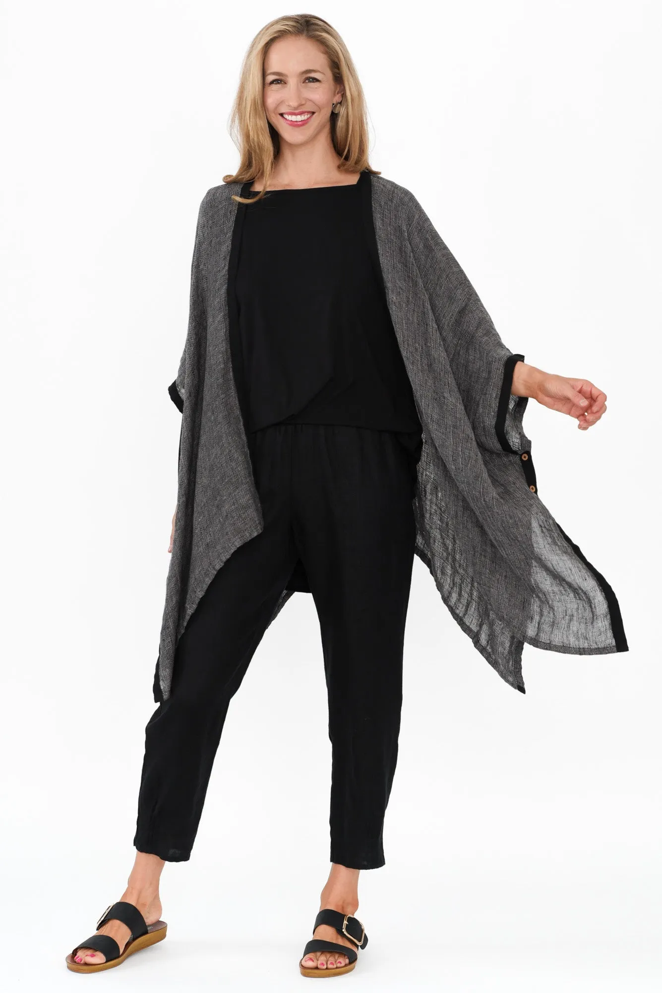 Delphia Charcoal Linen Cardigan sold by Blue Bungalow product image thumbnail 2