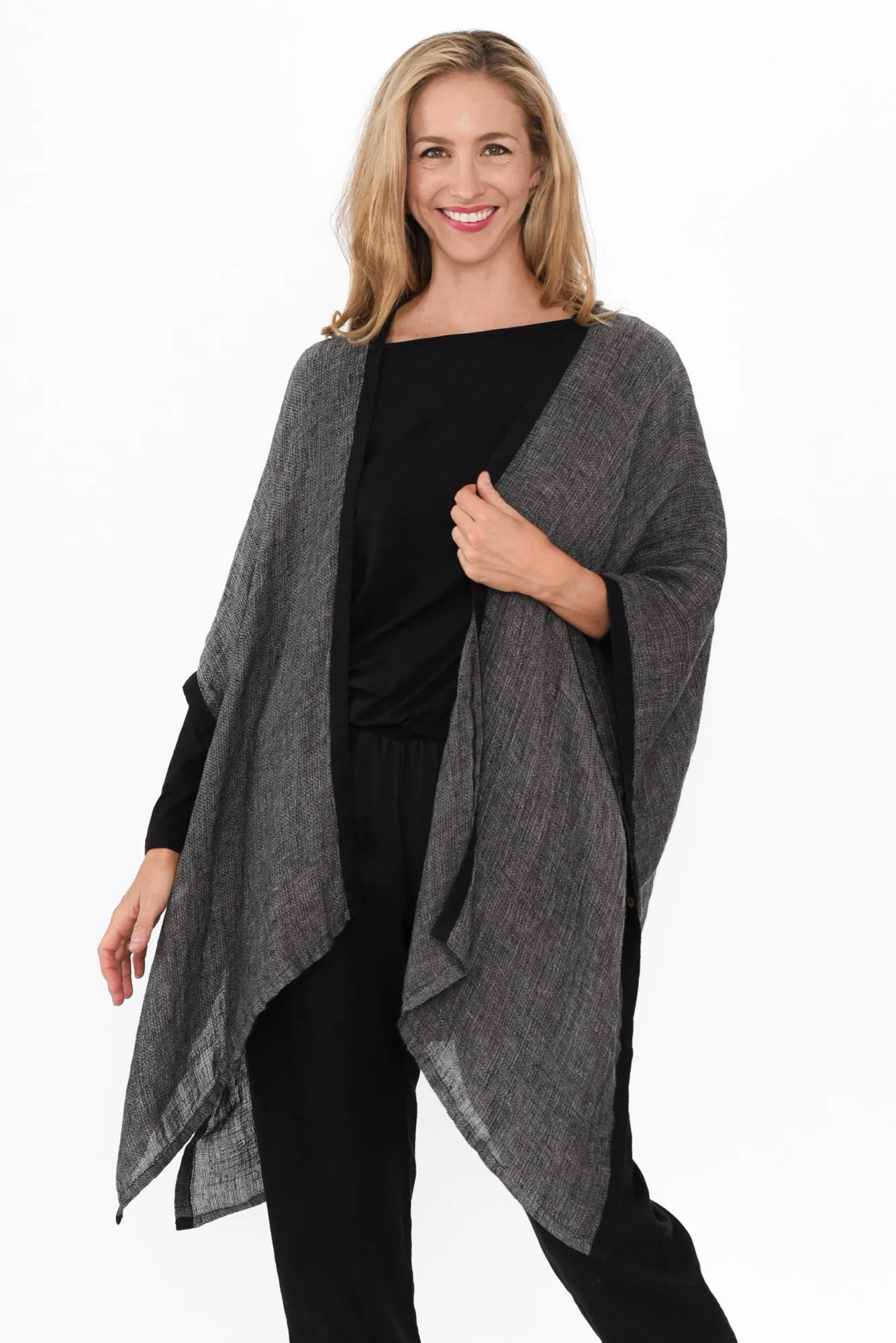 Delphia Charcoal Linen Cardigan sold by Blue Bungalow