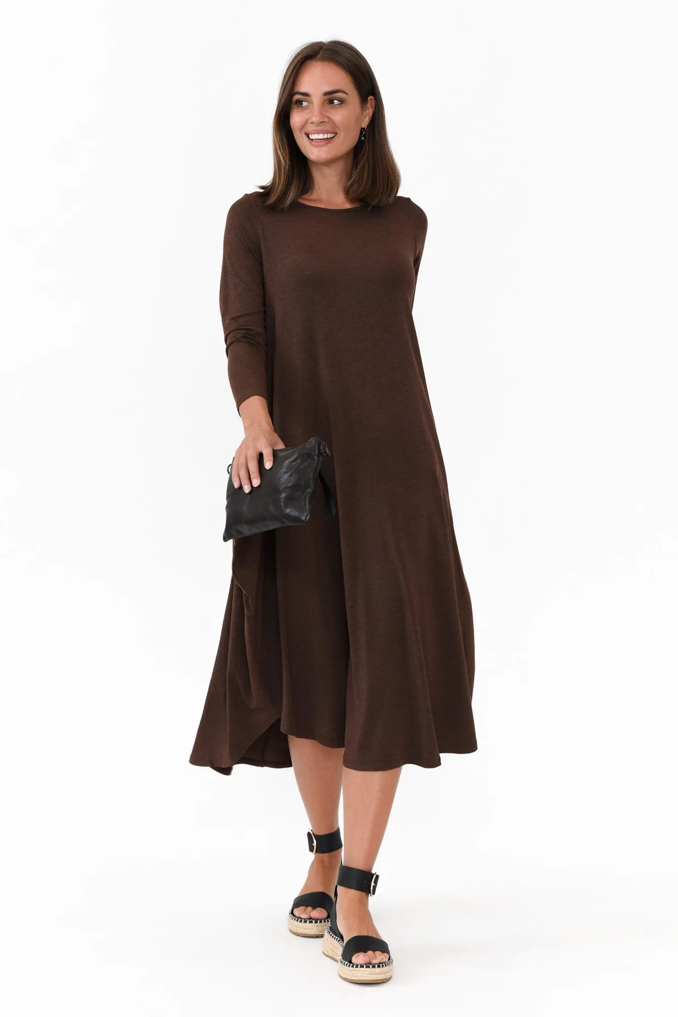 Chocolate Marle Long Sleeved Micro Modal Drape Dress sold by Blue Bungalow